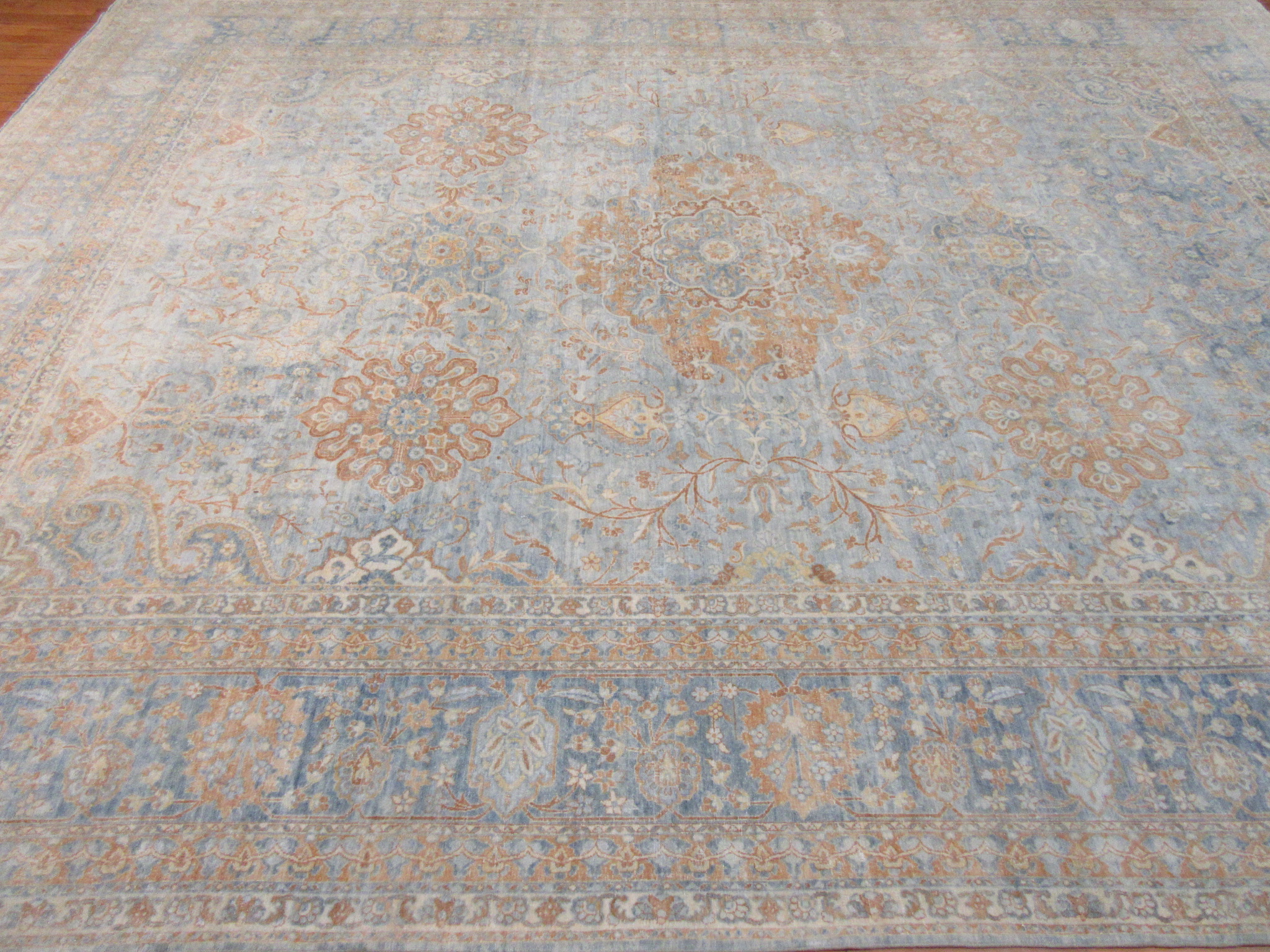 Antique Handknotted wool Blue Persian Kerman Rug - Image 13