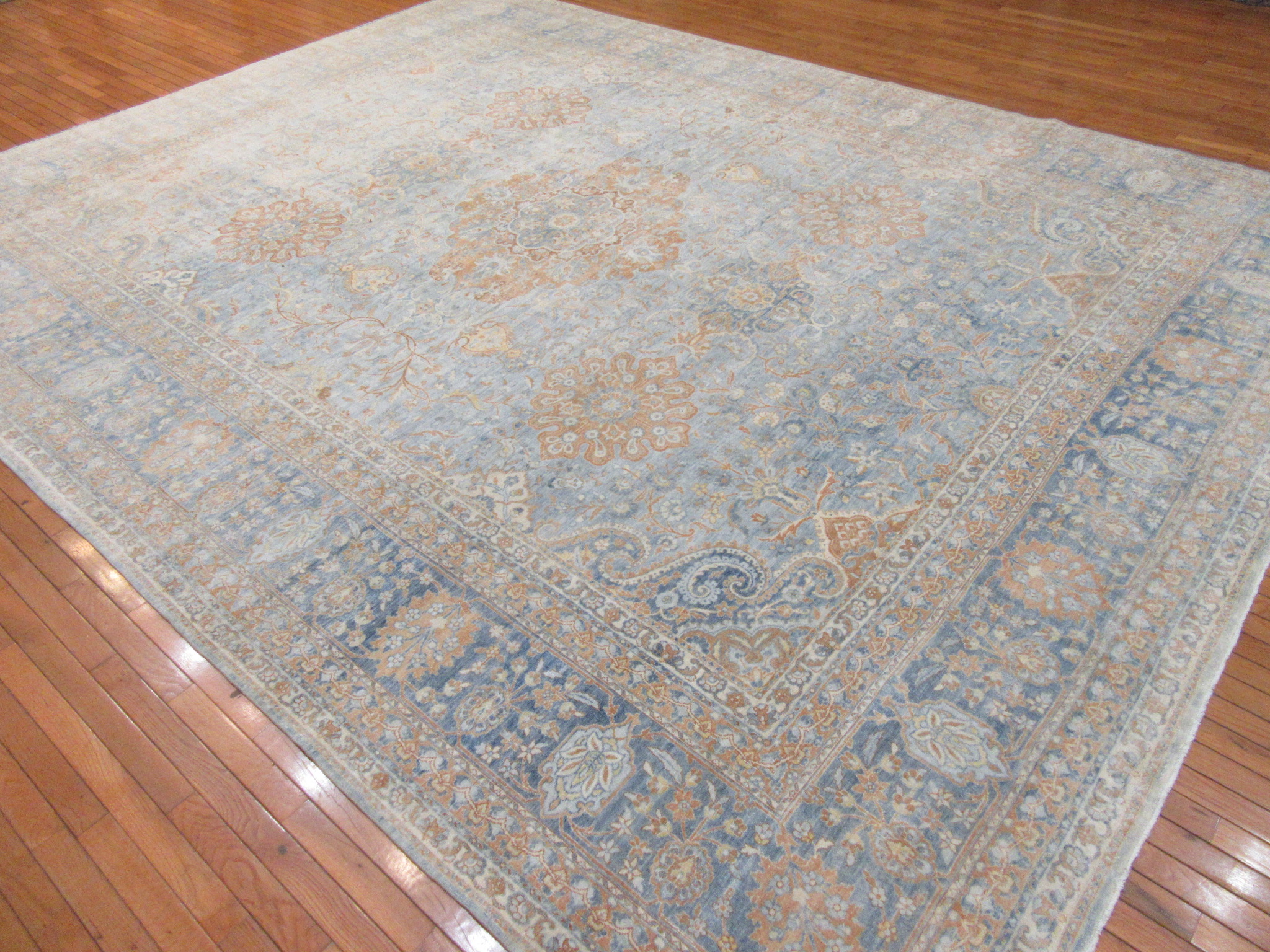 Antique Handknotted wool Blue Persian Kerman Rug - Image 15