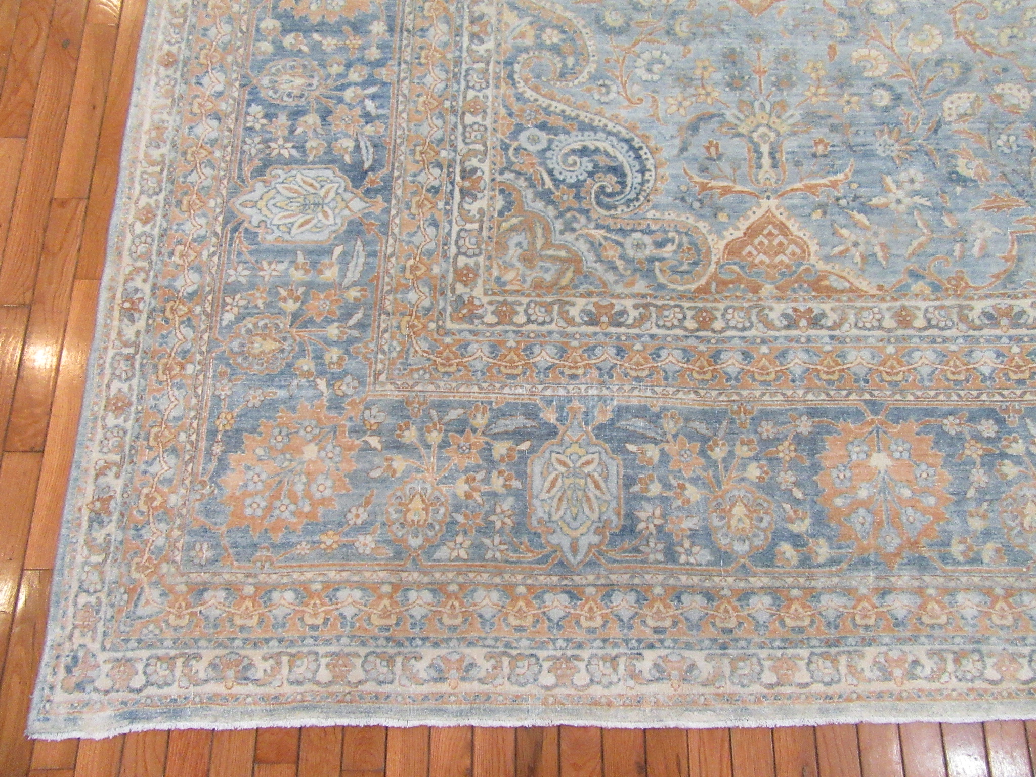 Antique Handknotted wool Blue Persian Kerman Rug - Image 3
