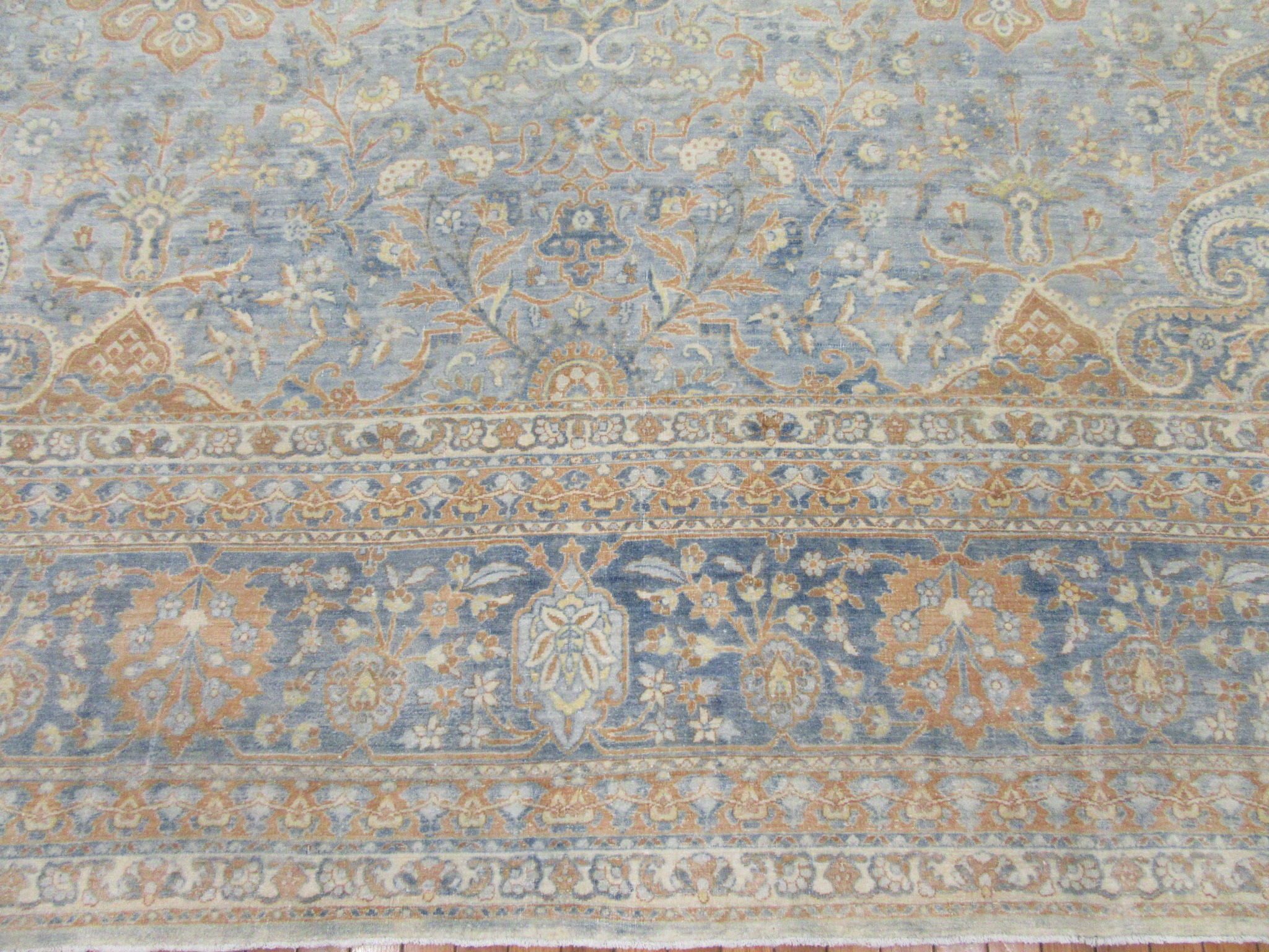 Antique Handknotted wool Blue Persian Kerman Rug - Image 4