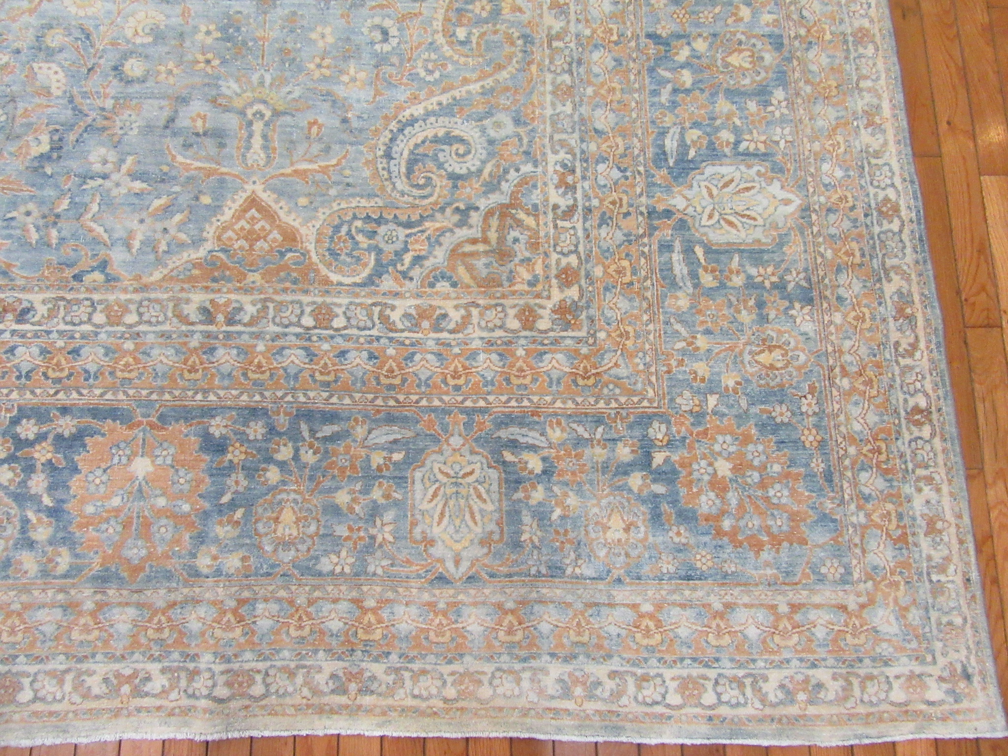 Antique Handknotted wool Blue Persian Kerman Rug - Image 7