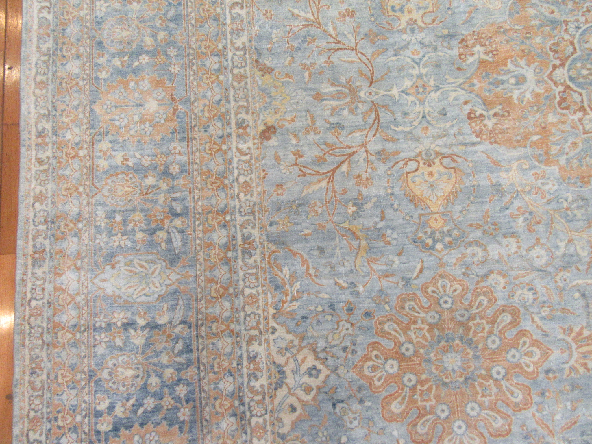 Antique Handknotted wool Blue Persian Kerman Rug - Image 6