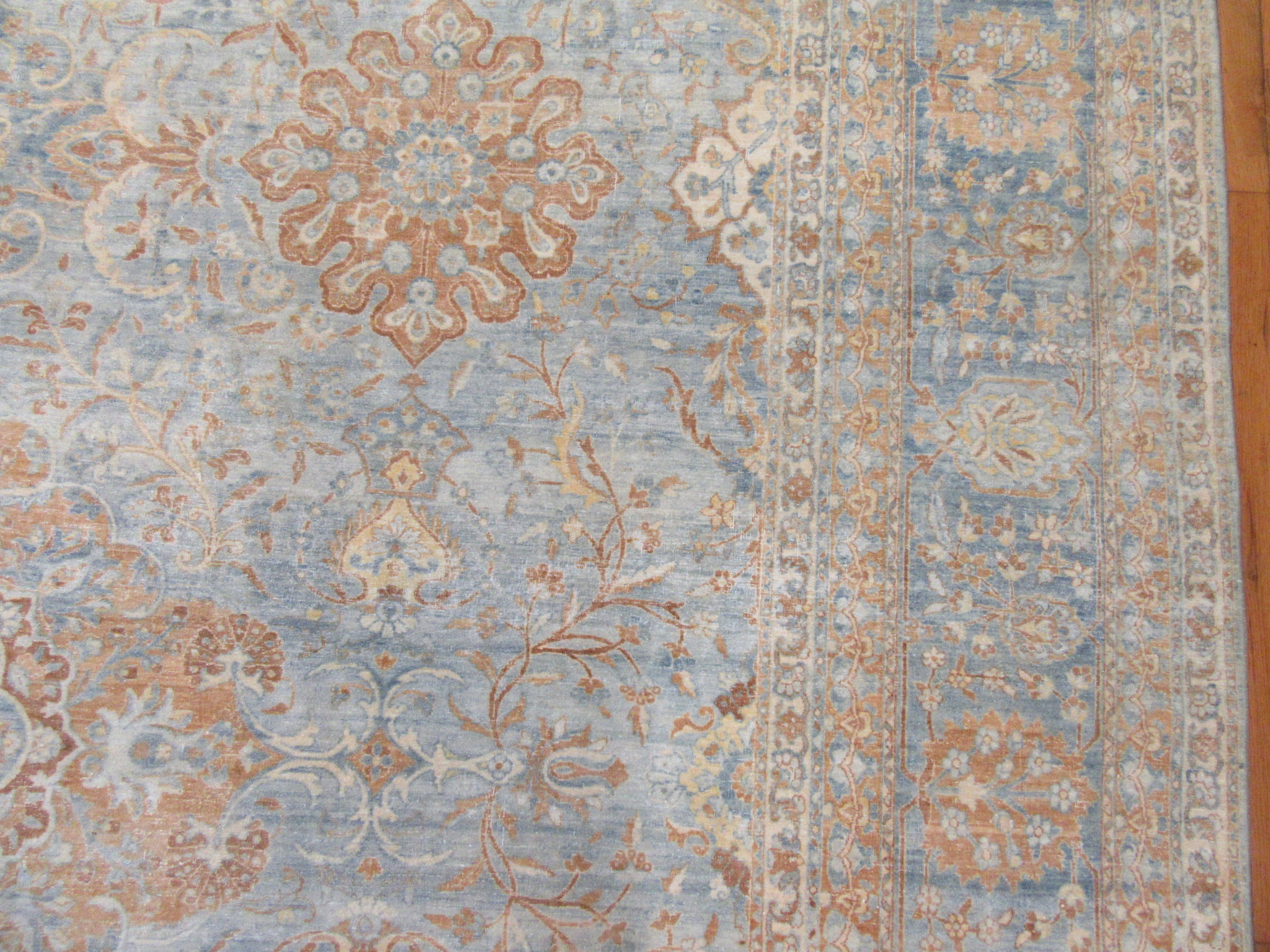 Antique Handknotted wool Blue Persian Kerman Rug - Image 9