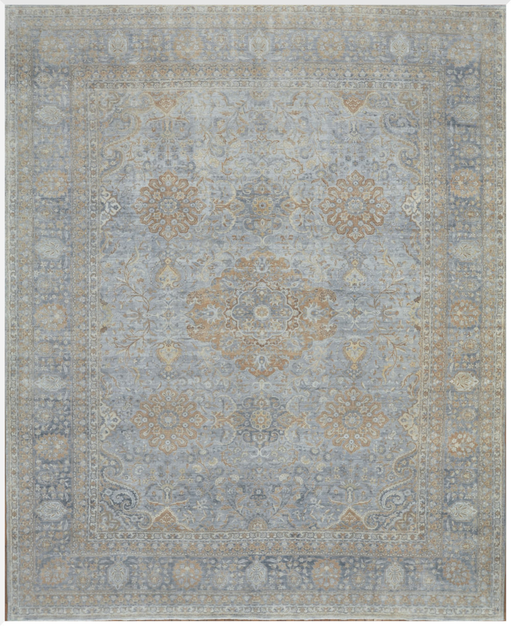 Antique Handknotted wool Blue Persian Kerman Rug