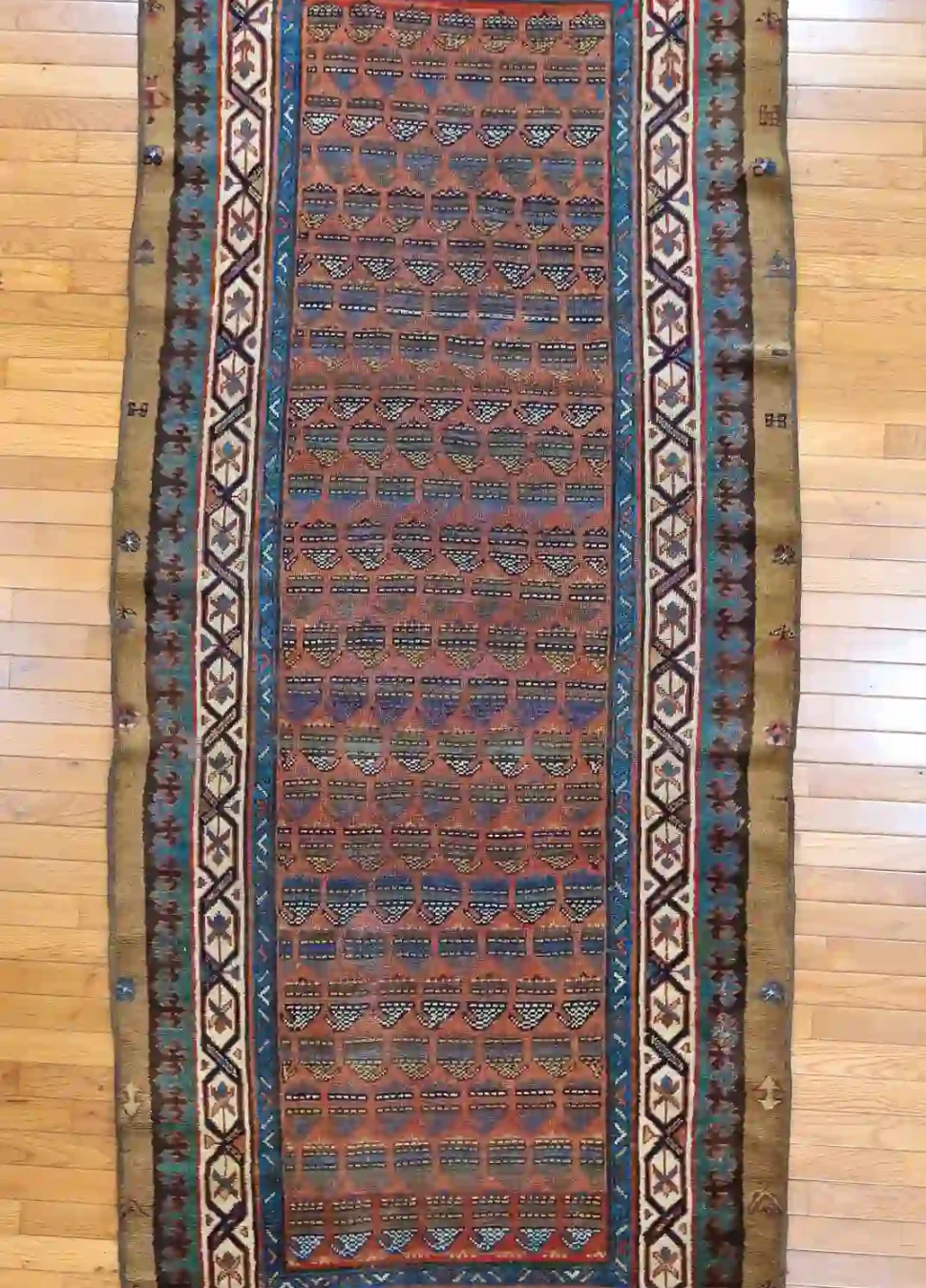 4′ x 9′ Persian Hashtroud(Camel hair) Rust Wool Runner Rug – Traditional Hand Knotted