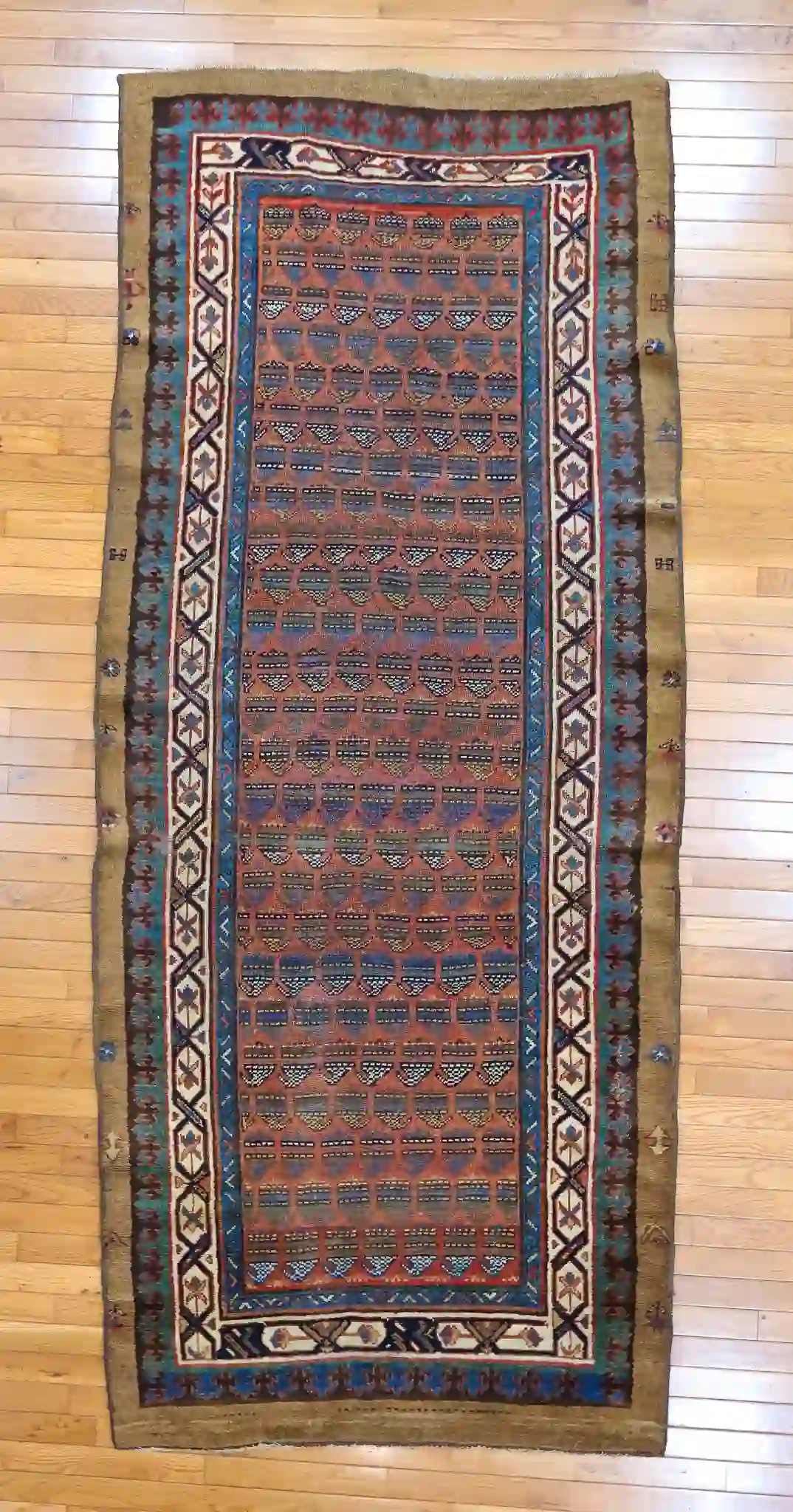 4' x 9' Persian Hashtroud(Camel hair) Rust Wool Runner Rug – Traditional Hand Knotted
