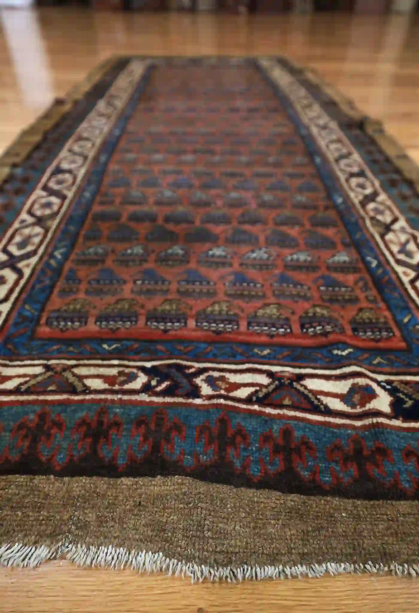 4' x 9' Persian Hashtroud(Camel hair) Rust Wool Runner Rug – Traditional Hand Knotted - Image 4