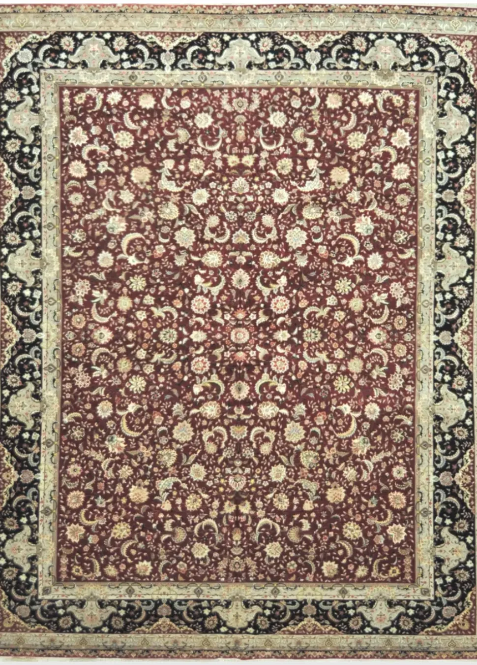 Large Vintage Hand Knotted Wool and Silk Tabriz Design Rug