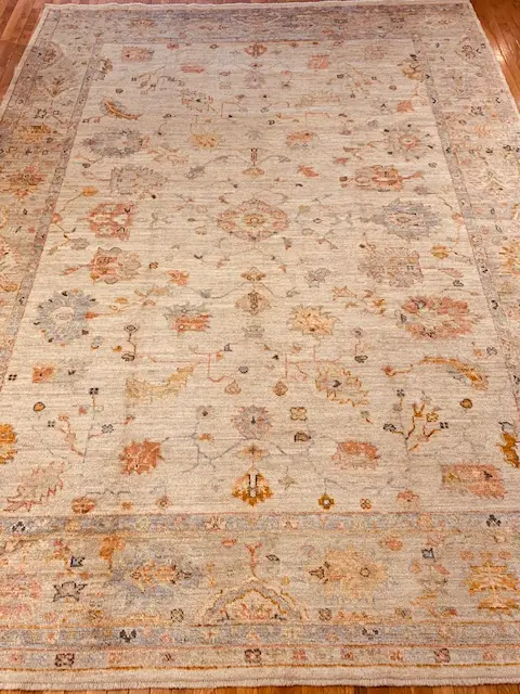 9' x 12' Turkish Beige Oushak Rug Hand Knotted Wool
