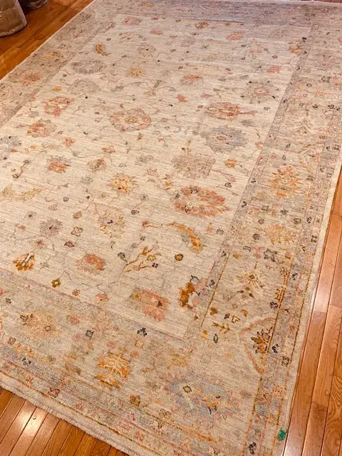 9' x 12' Turkish Beige Oushak Rug Hand Knotted Wool - Image 3