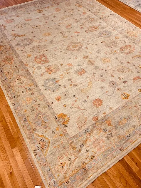 9' x 12' Turkish Beige Oushak Rug Hand Knotted Wool - Image 4