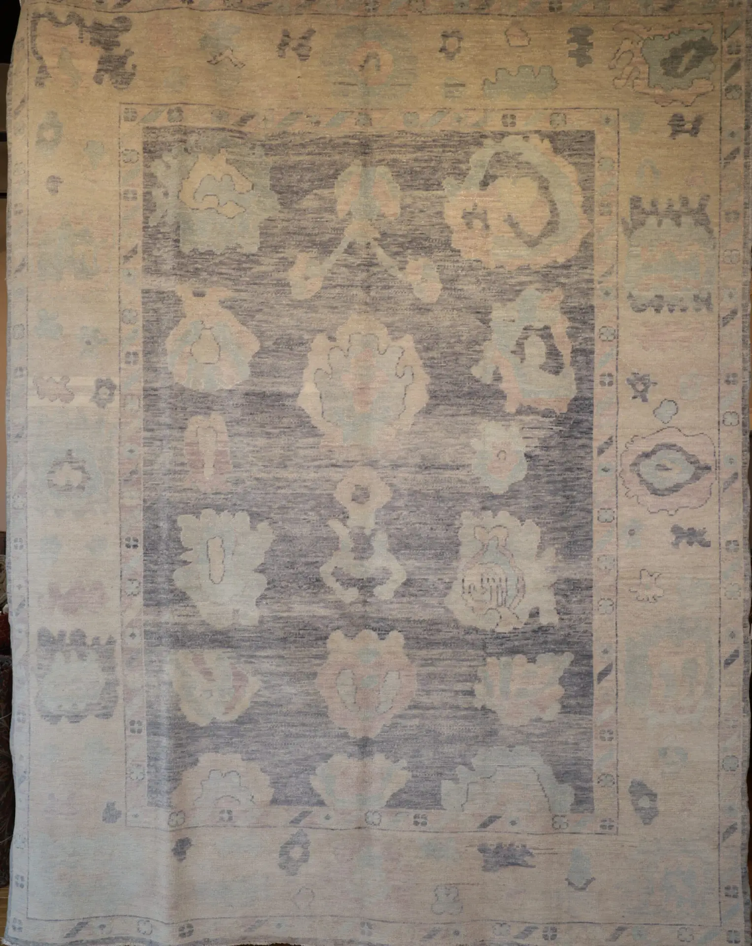 9' x 12' Turkey Cream Blue Gray Oushak Rug New Hand Knotted Wool - Image 8