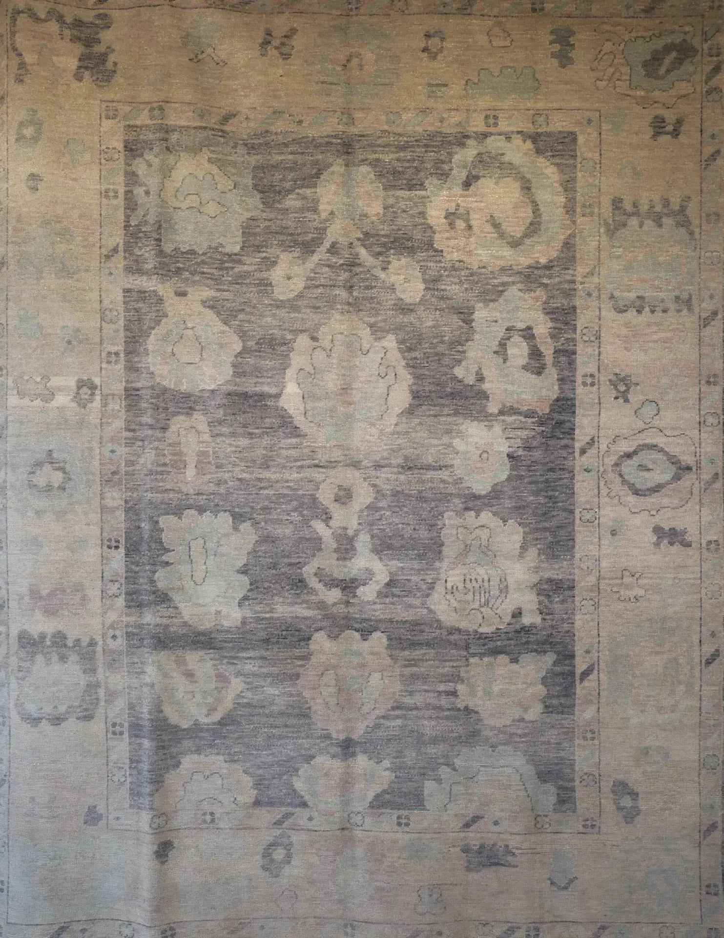 9' x 12' Turkey Cream Blue Gray Oushak Rug New Hand Knotted Wool - Image 6