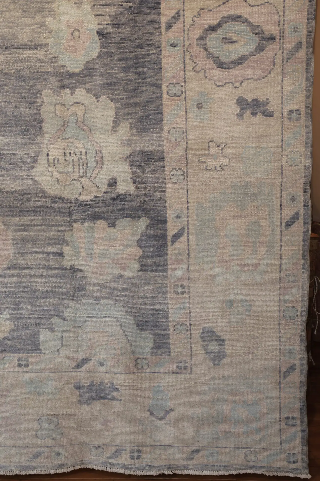 9' x 12' Turkey Cream Blue Gray Oushak Rug New Hand Knotted Wool - Image 7