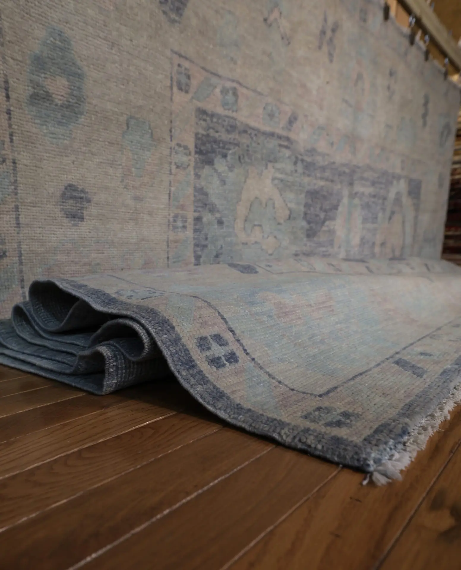 9' x 12' Turkey Cream Blue Gray Oushak Rug New Hand Knotted Wool