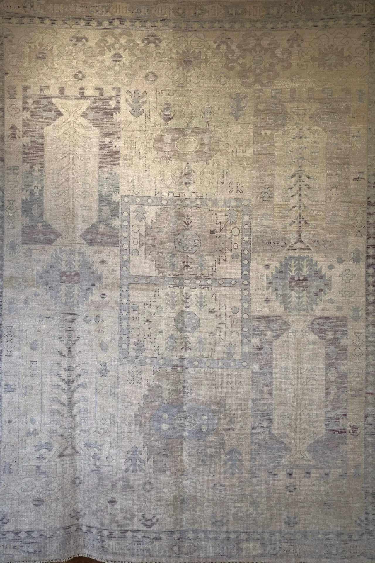 9' x 12' Turkey Neutral-Ivory & Soft Blue Oushak Rug ? Traditional Handwoven Wool - Image 3