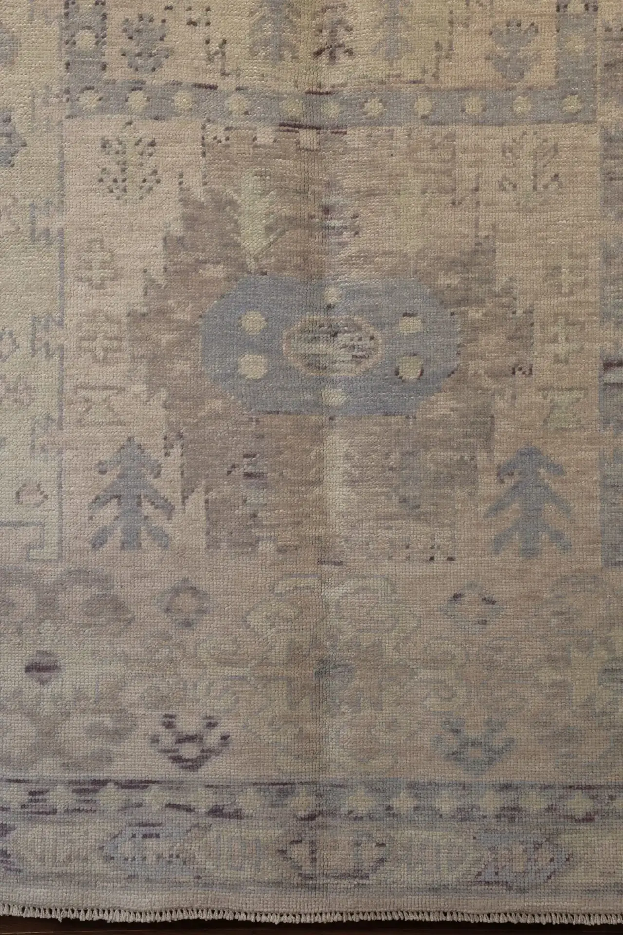 9' x 12' Turkey Neutral-Ivory & Soft Blue Oushak Rug ? Traditional Handwoven Wool - Image 6