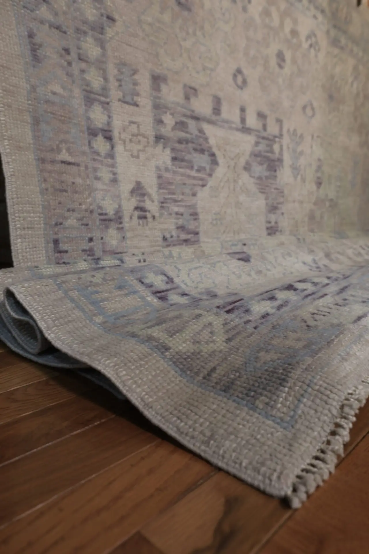 9' x 12' Turkey Neutral-Ivory & Soft Blue Oushak Rug ? Traditional Handwoven Wool - Image 5