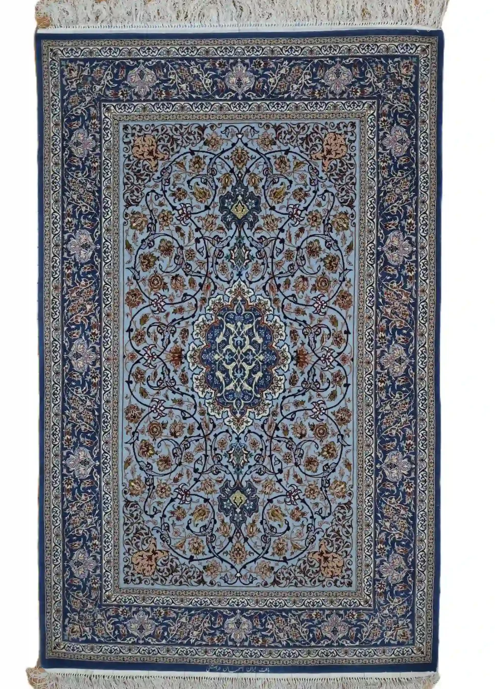 4′ x 7′ Light Blue Fine Hand-Knotted Persian Isfahan Rug – Traditional Silk and Wool