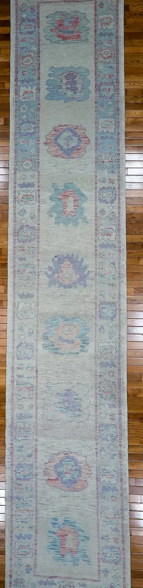 3' x 16' Light Blue Fine Hand-Knotted Turkish Oushak Runner Rug – Traditional Wool - Image 4