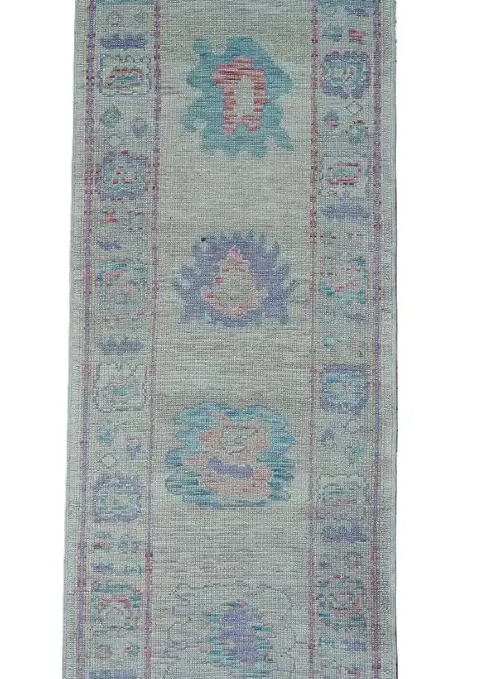 3′ x 16′ Light Blue Fine Hand-Knotted Turkish Oushak Runner Rug – Traditional Wool