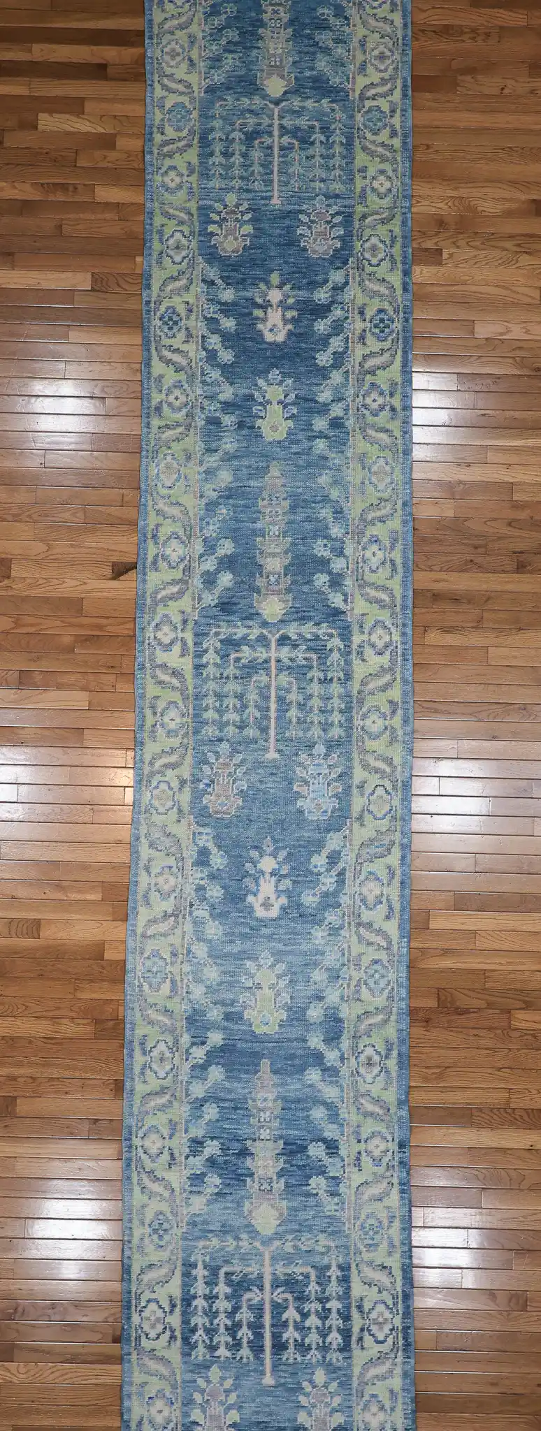 3' x 16' Blue Fine Hand-Knotted Turkish Oushak Runner Rug– Traditional Wool - Image 5