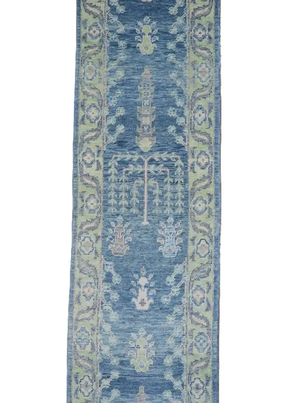 3′ x 16′ Blue Fine Hand-Knotted Turkish Oushak Runner Rug– Traditional Wool