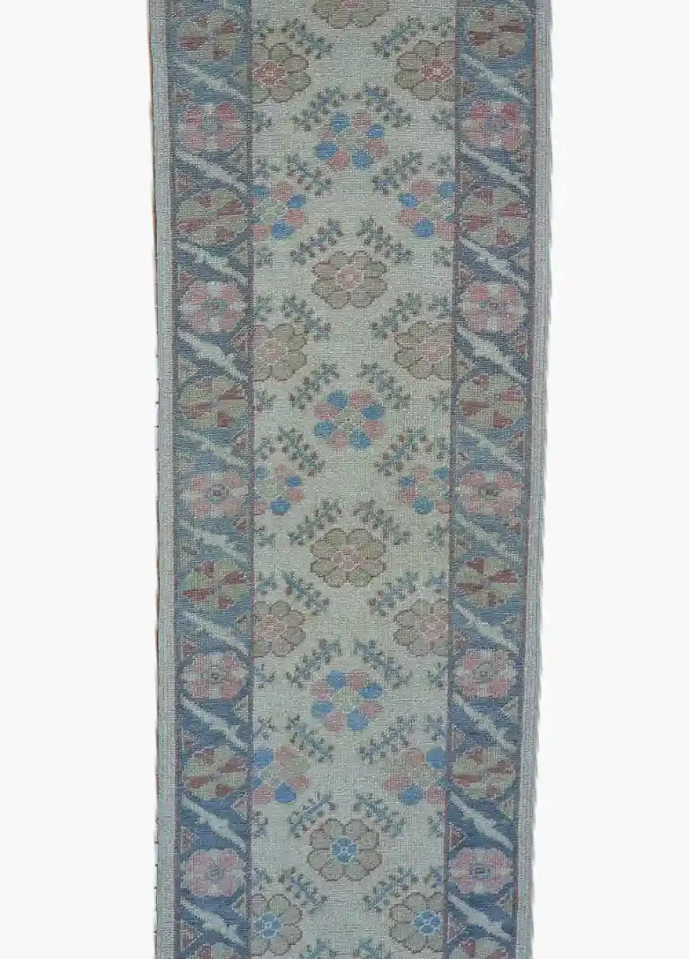 3′ x 15′ Light Blue Fine Hand-Knotted Turkish Oushak Runner Rug – Traditional Wool