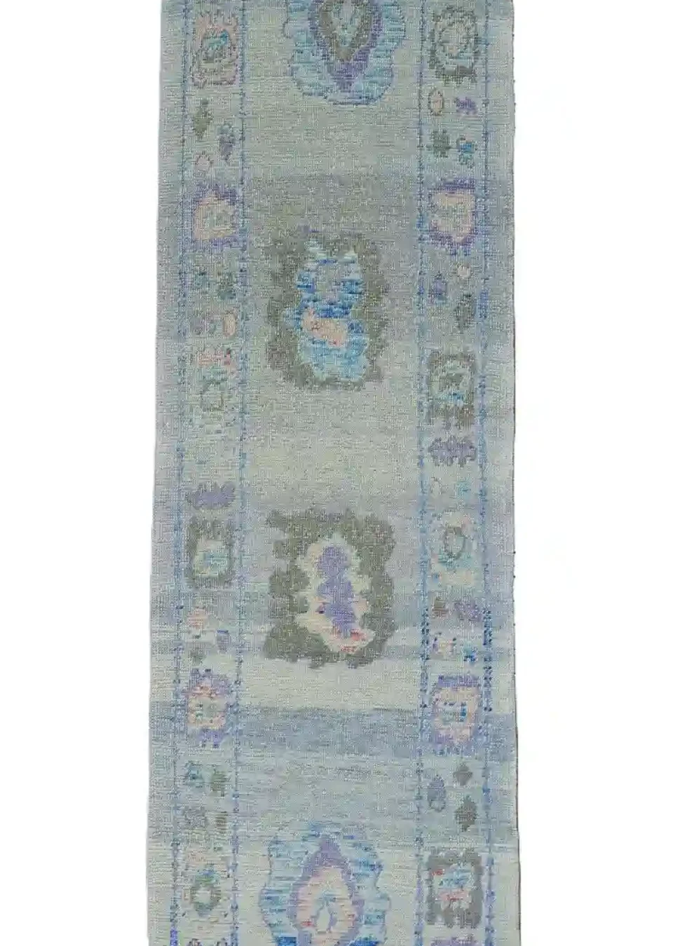 3′ x 15′ Light Blue Fine Hand-Knotted Turkish Oushak Runner Rug– Traditional Wool