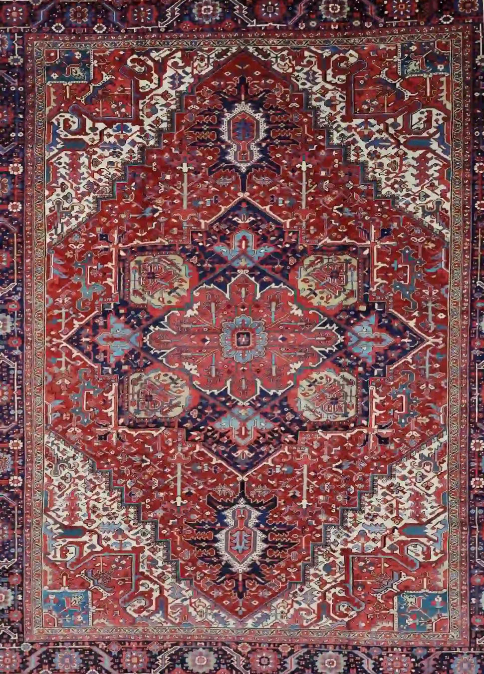 12′ x 15′ Red Fine Hand-Knotted Semi Antique Persian Heriz – Traditional Wool
