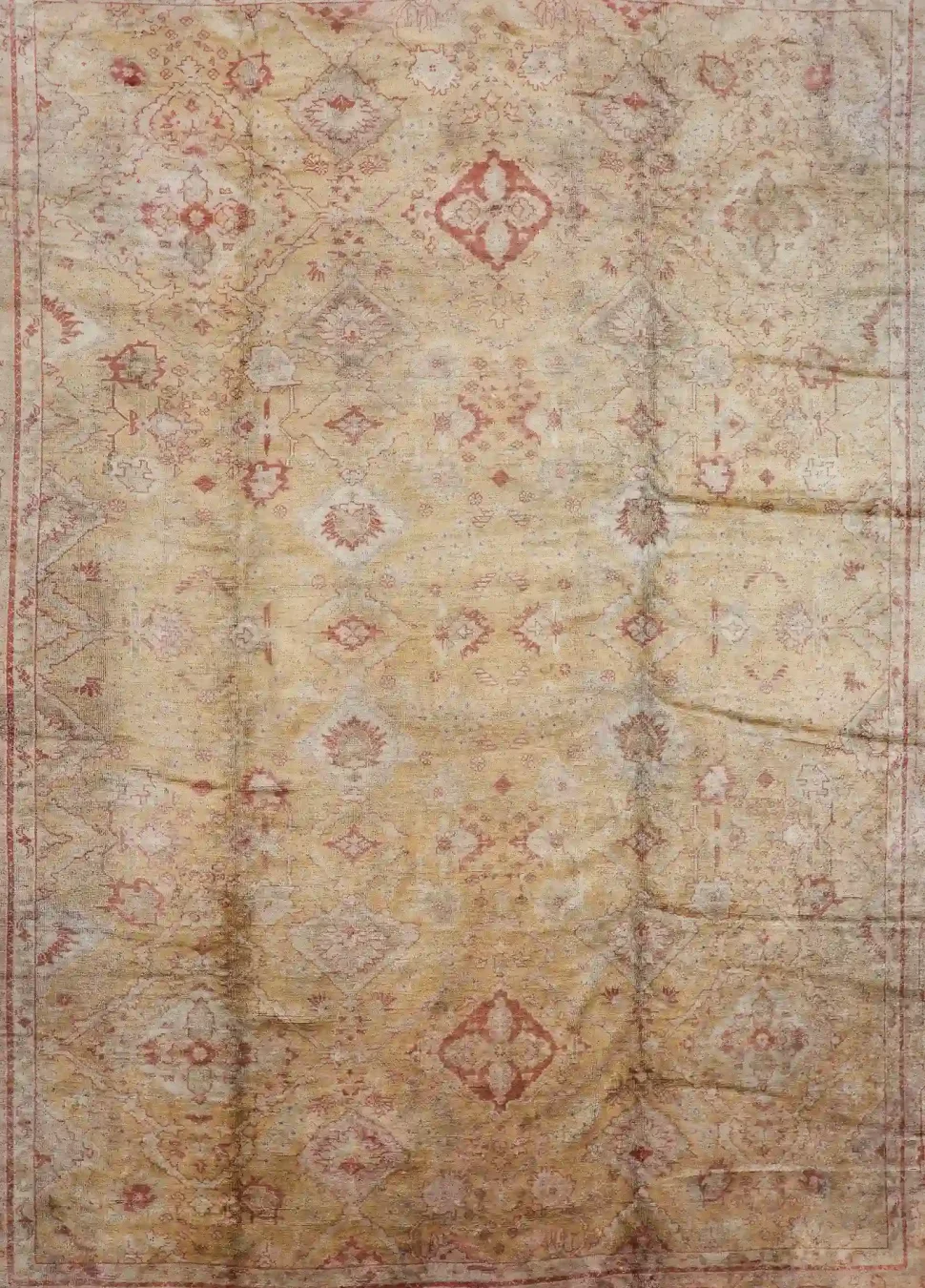 13′ x 18′ Ivory Fine Hand-Knotted Antique Turkish Oushak Rug – Traditional Wool