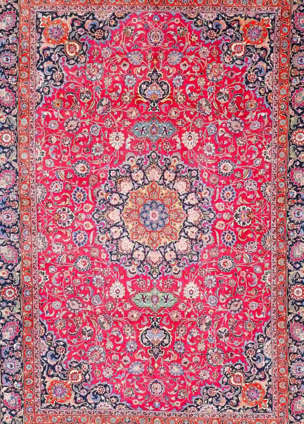 12′ x 17′ Red Fine Hand-Knotted Vintage Persian Mashad – Traditional Wool