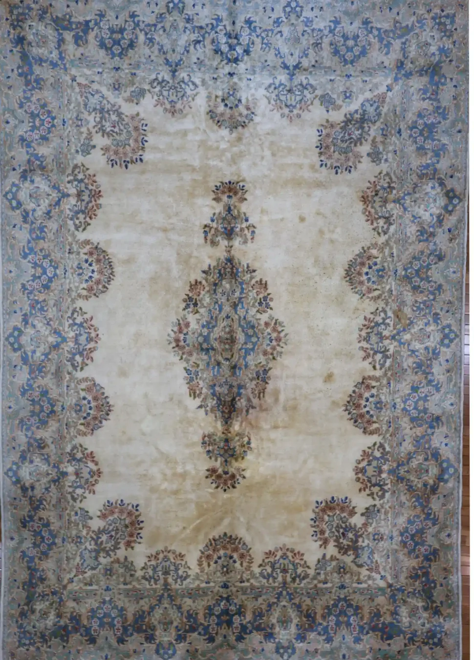 8′ x 13′ Ivory Fine Hand-Knotted Persian Kerman Rug – Traditional Wool