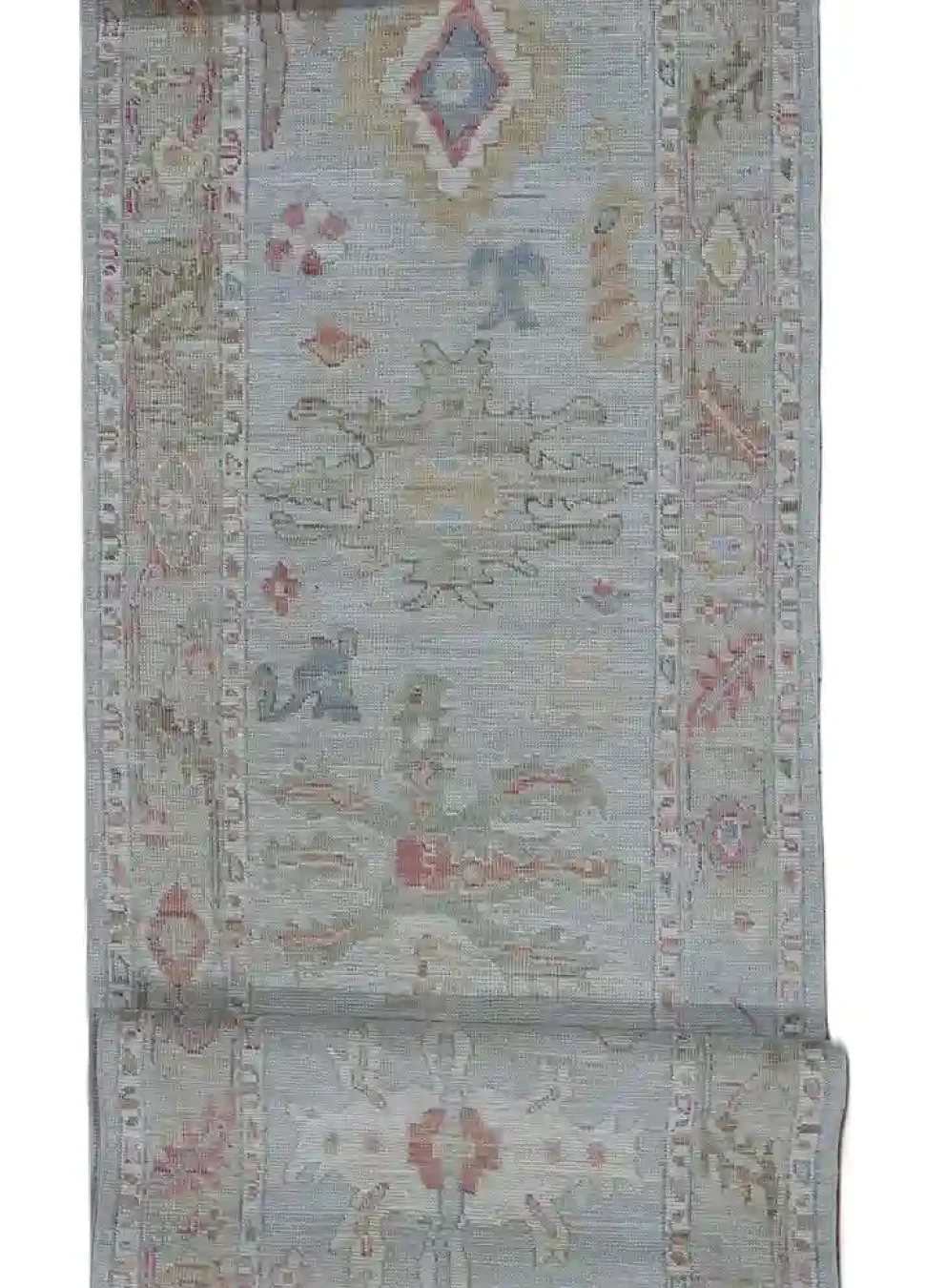 3′ x 18′ Pale Blue Fine Hand-Knotted Afghan Oushak Runner – Traditional Wool