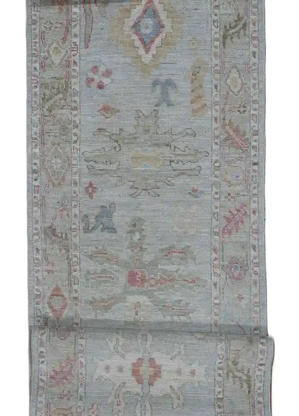3′ x 19′ Pale Blue Fine Hand-Knotted Afghan Oushak Runner – Traditional Wool