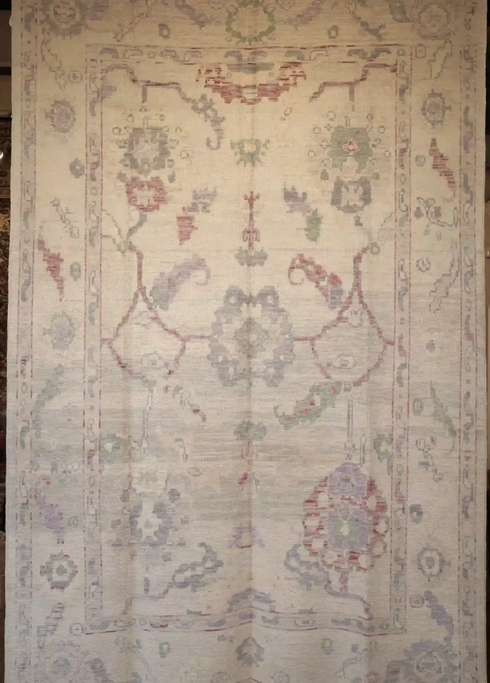 7′ x 11′ Ivory Fine Hand-Knotted Turkish Oushak Rug – Transitional Wool