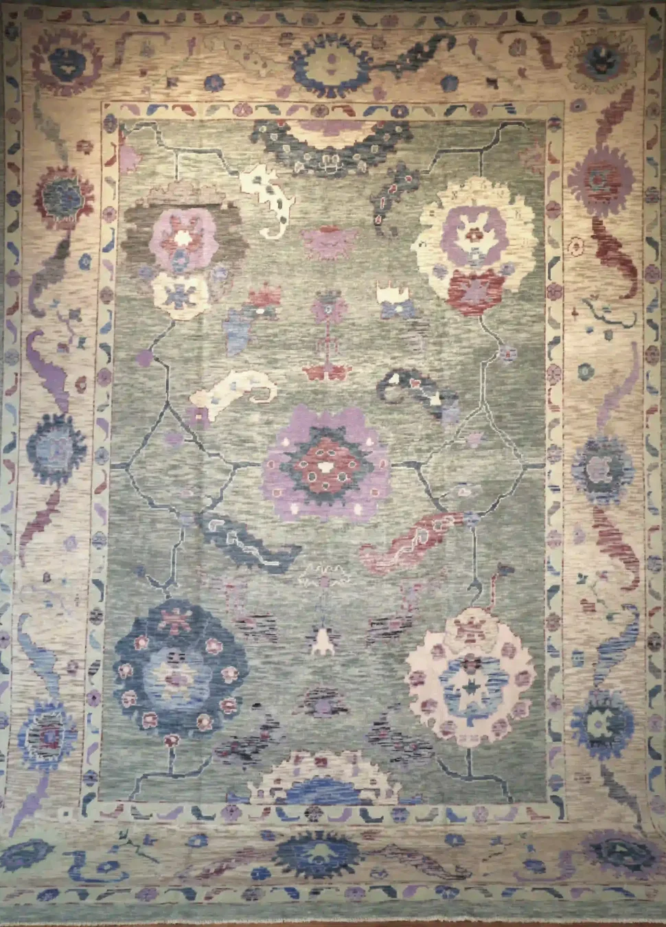 11′ x 14′ Pale Blue Fine Hand-Knotted New Turkish Oushak Rug – Traditional Wool