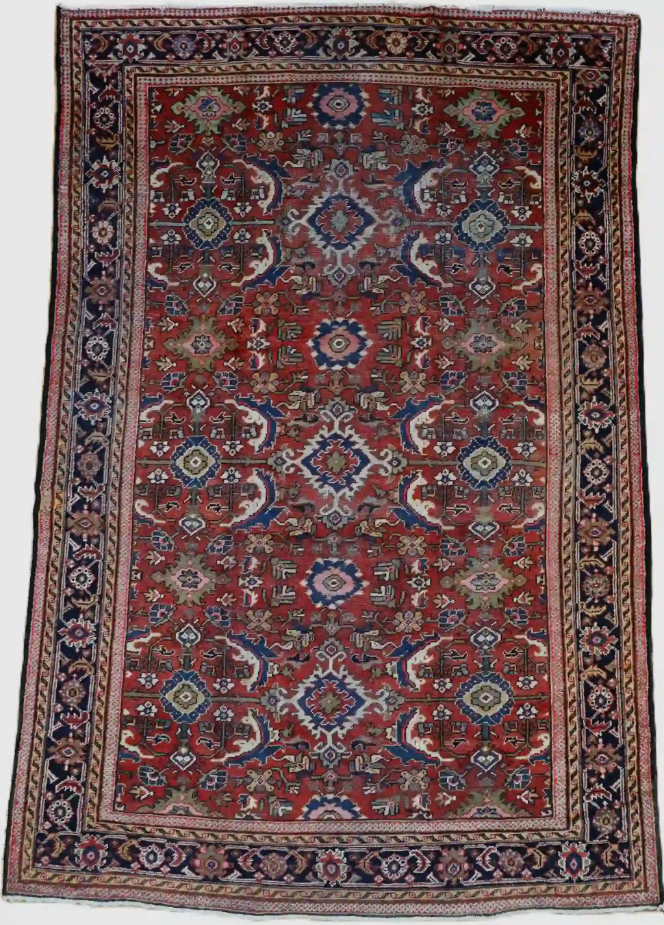 9′ x 12′ Red Fine Hand-Knotted Vintage Persian Mahal – Traditional Wool