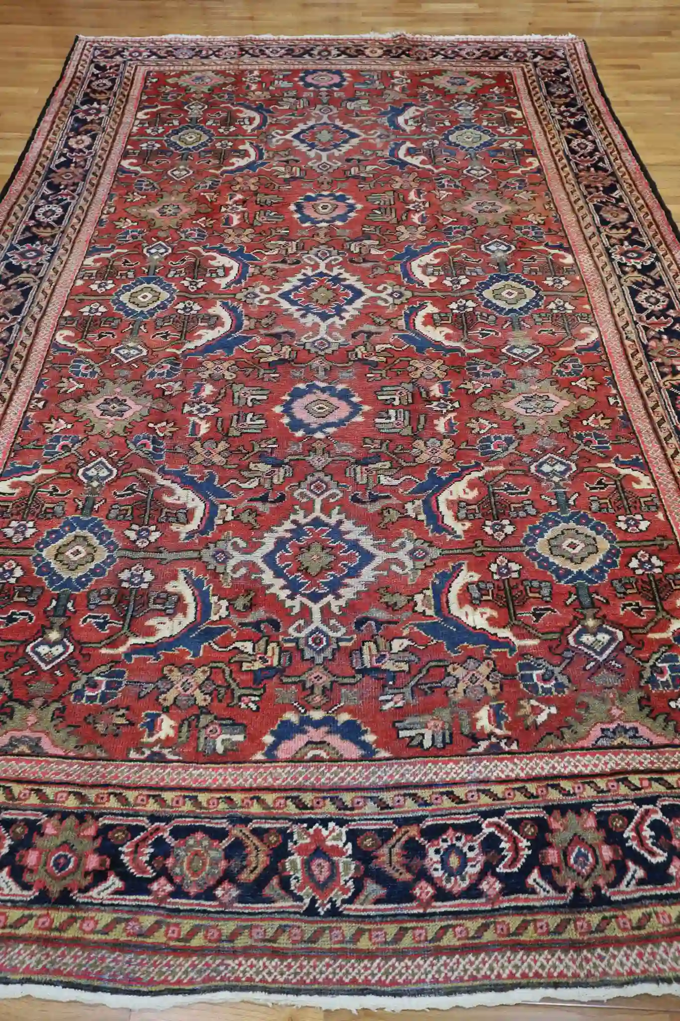 9' x 12' Red Fine Hand-Knotted Vintage Persian Mahal – Traditional Wool - Image 3