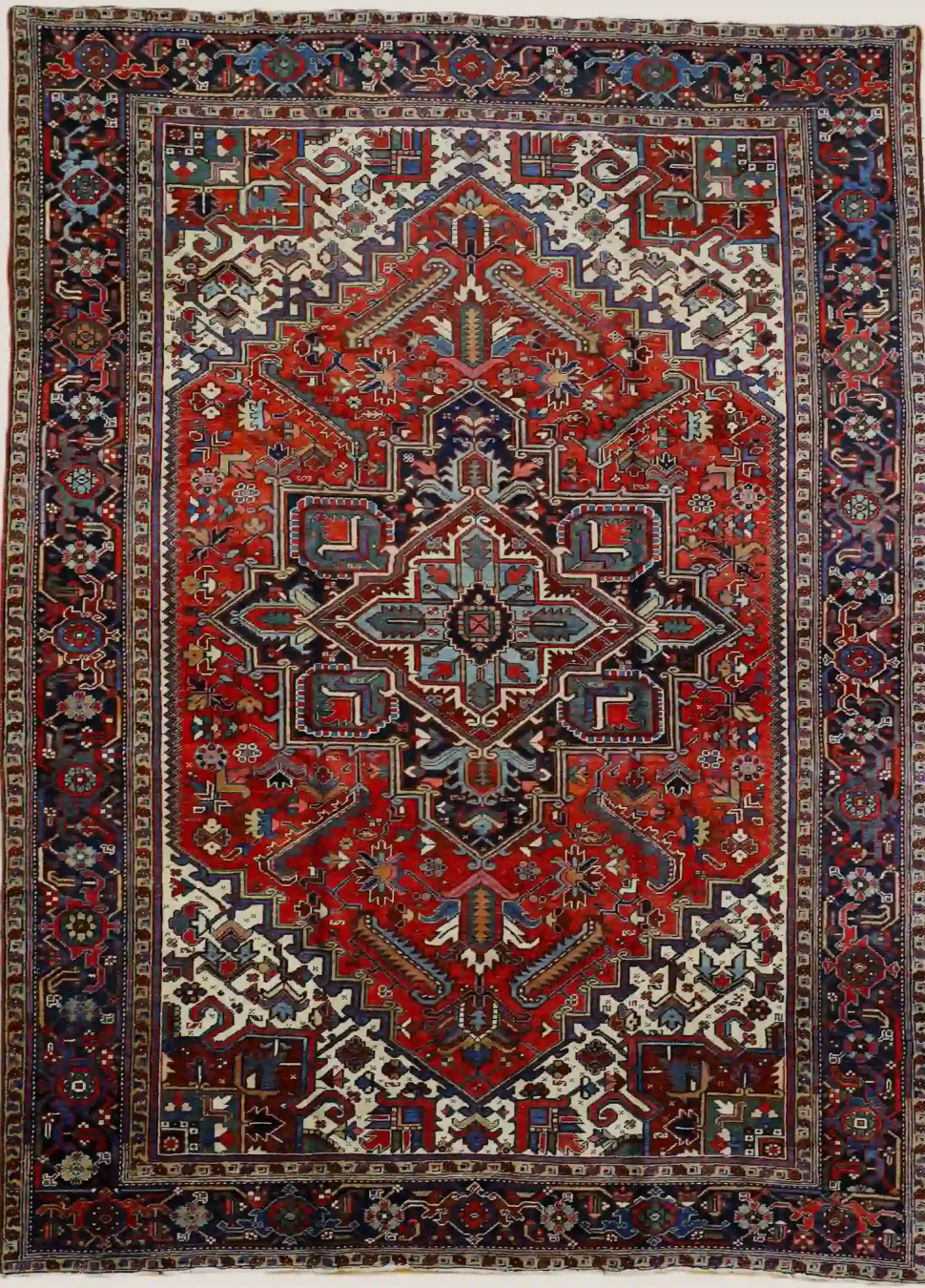 8′ x 11′ Red Fine Hand-Knotted Vintage Persian Heriz – Traditional Wool