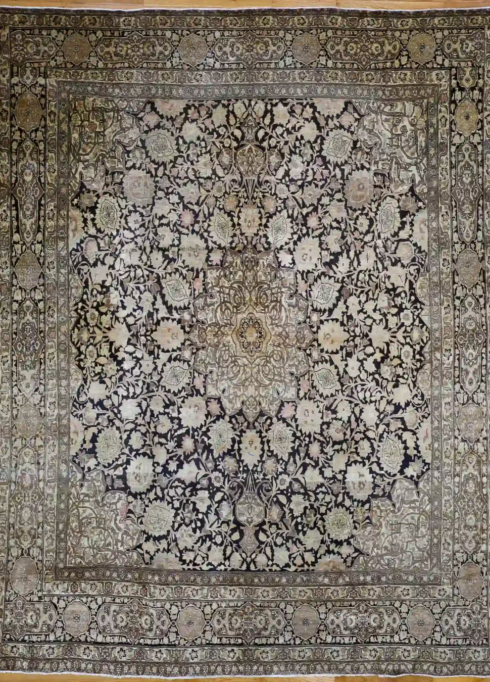 9′ x 13′ Beige Fine Hand-Knotted Persian Tabriz Rug – Traditional Wool