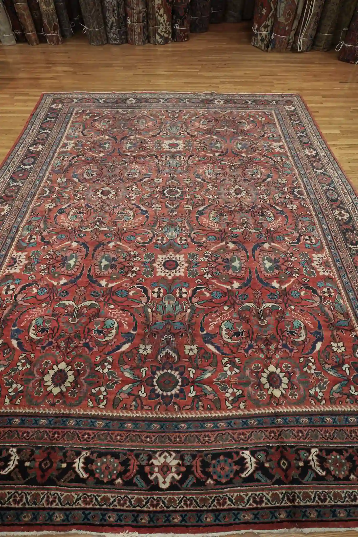 11' x 14' Red Fine Hand-Knotted Vintage Persian Mahal – Traditional Wool - Image 2