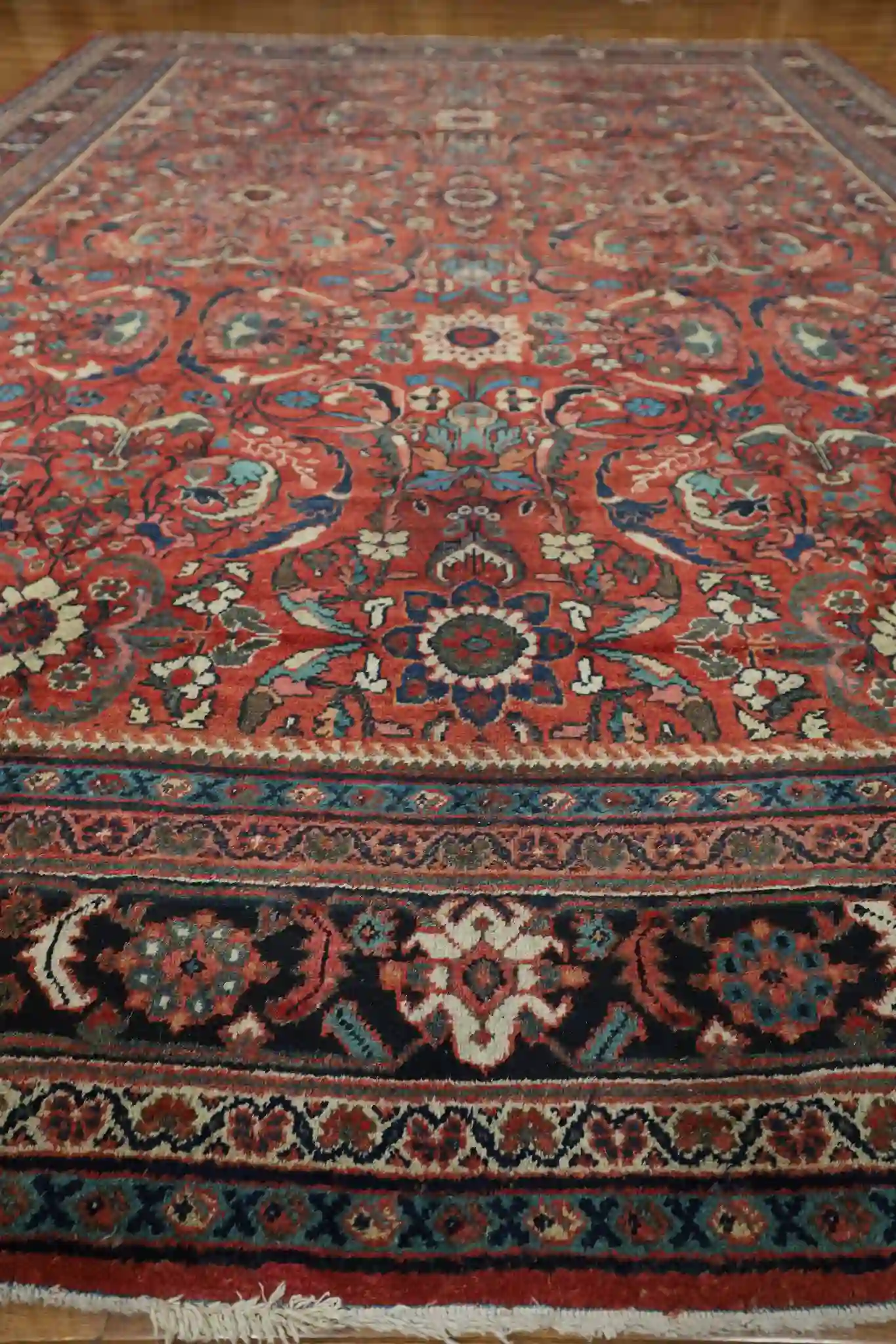 11' x 14' Red Fine Hand-Knotted Vintage Persian Mahal – Traditional Wool - Image 3