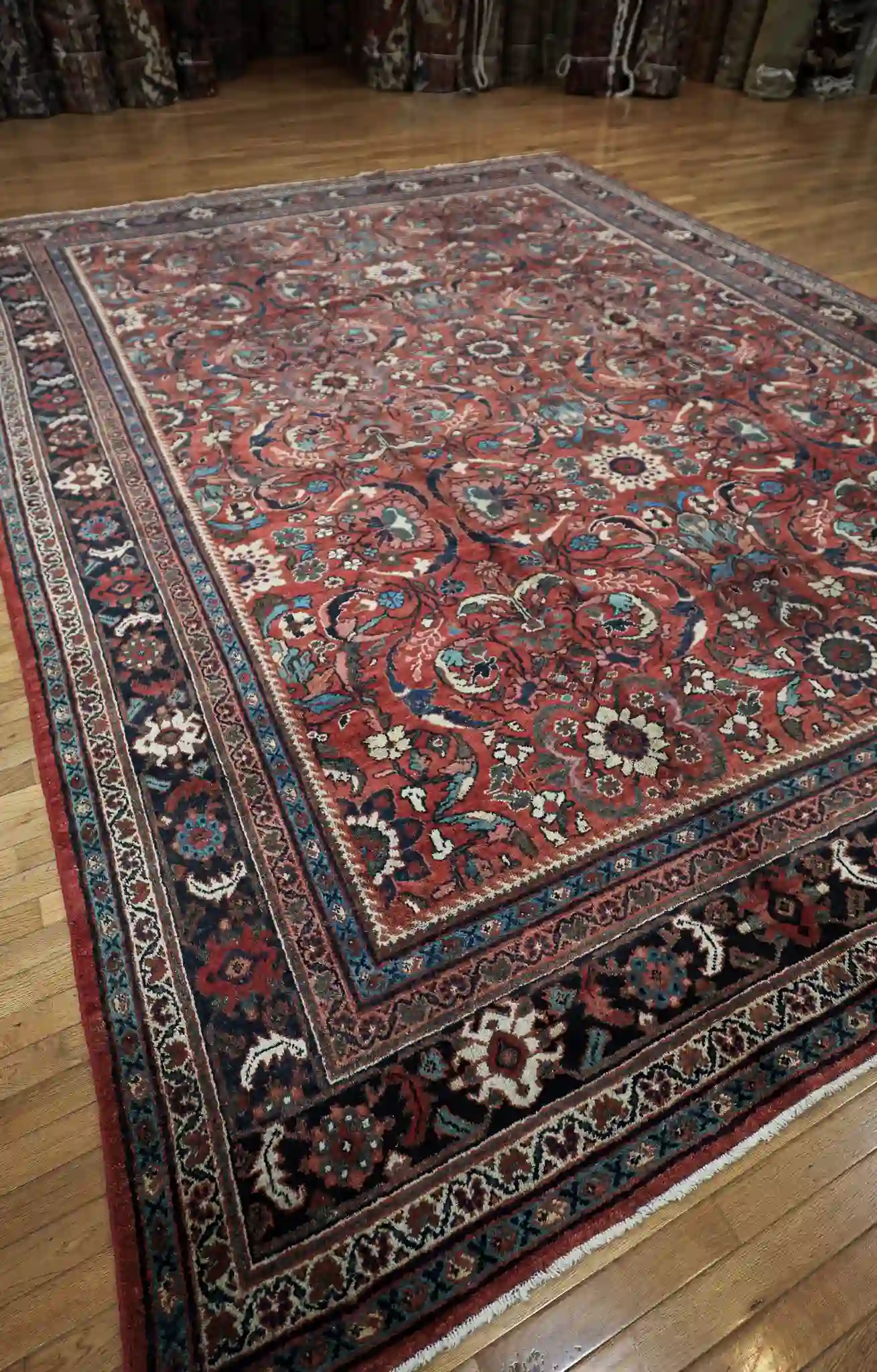 11' x 14' Red Fine Hand-Knotted Vintage Persian Mahal – Traditional Wool - Image 8