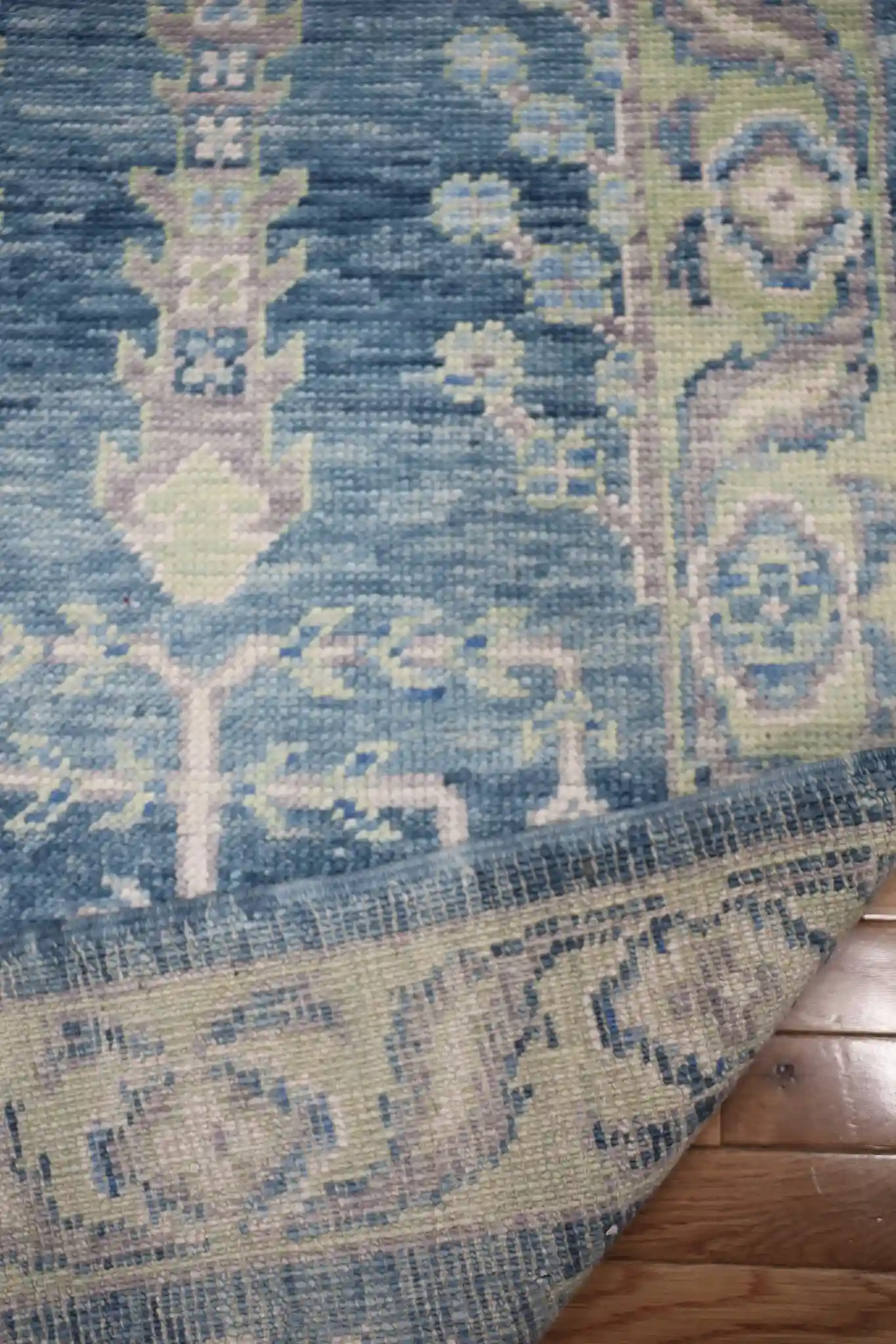 3' x 16' Blue Fine Hand-Knotted Turkish Oushak Runner Rug– Traditional Wool - Image 8