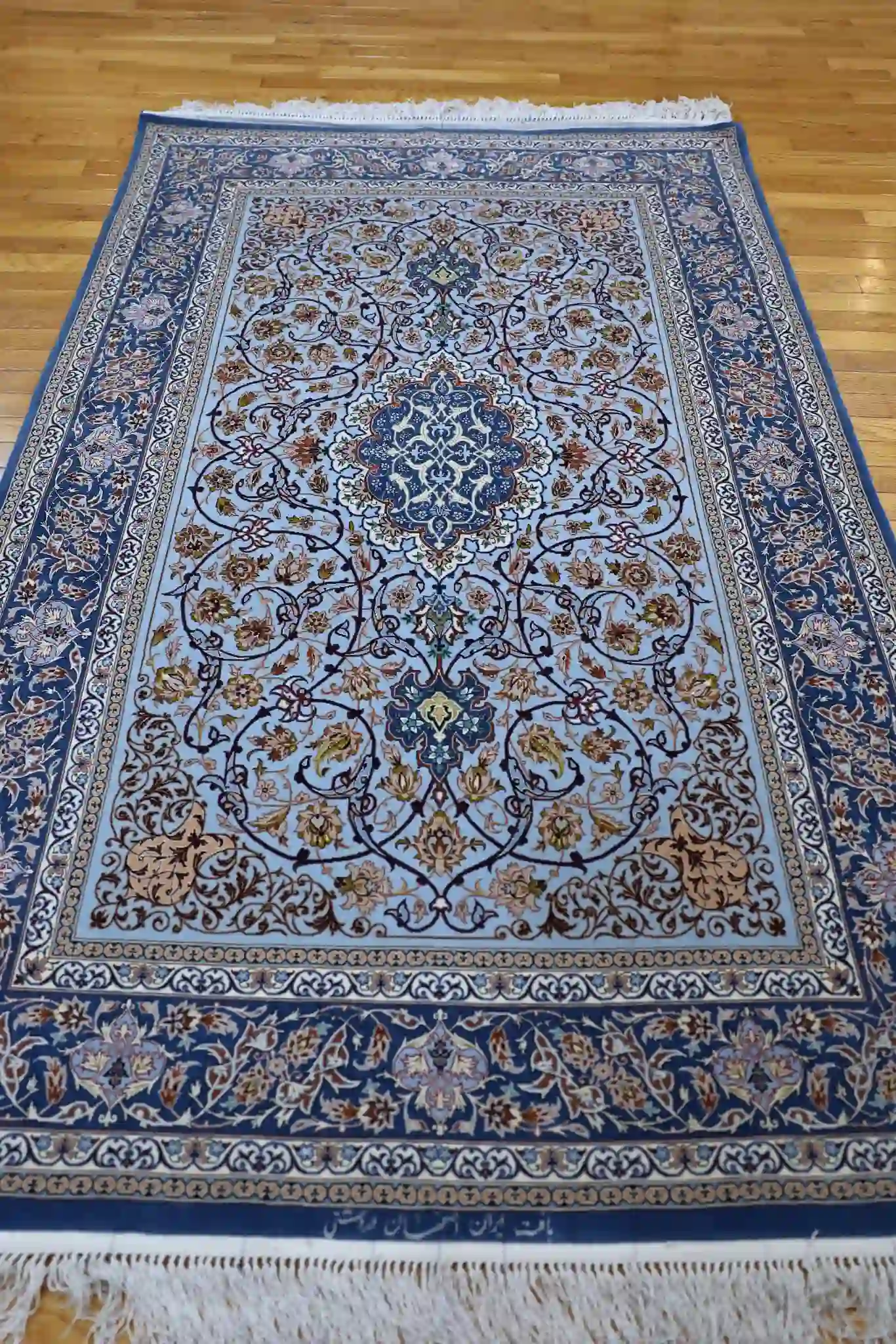 4' x 7' Light Blue Fine Hand-Knotted Persian Isfahan Rug – Traditional Silk and Wool - Image 2