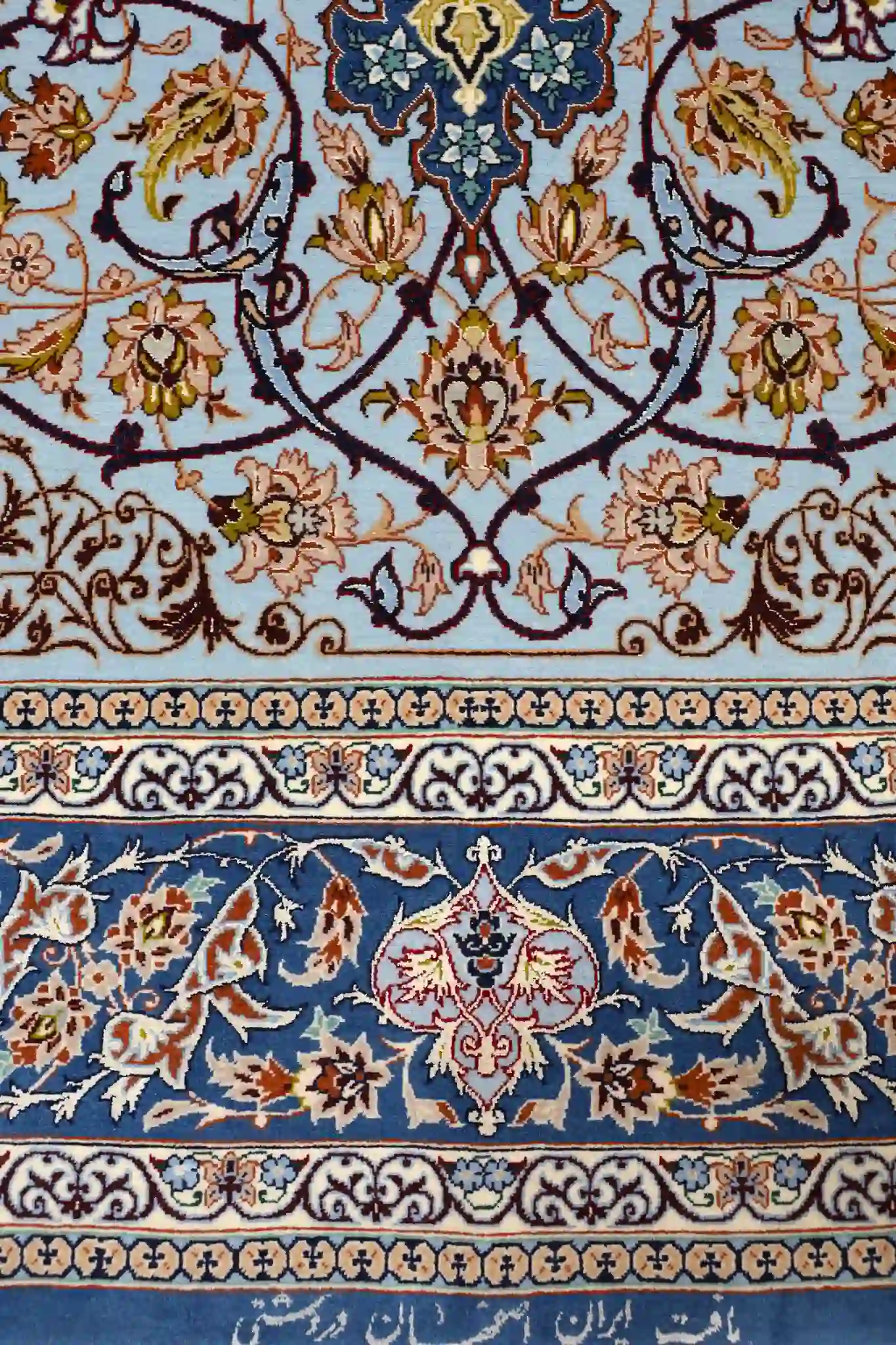 4' x 7' Light Blue Fine Hand-Knotted Persian Isfahan Rug – Traditional Silk and Wool - Image 6