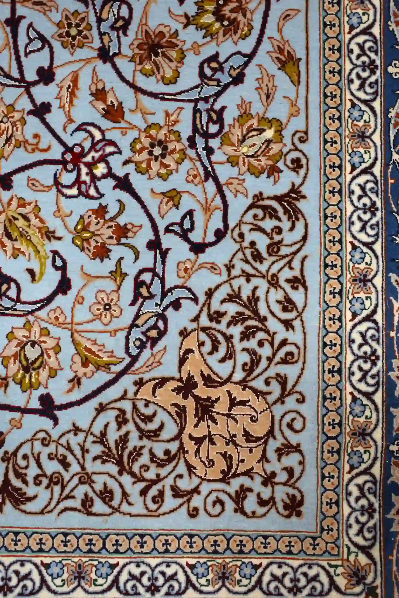 4' x 7' Light Blue Fine Hand-Knotted Persian Isfahan Rug – Traditional Silk and Wool - Image 5