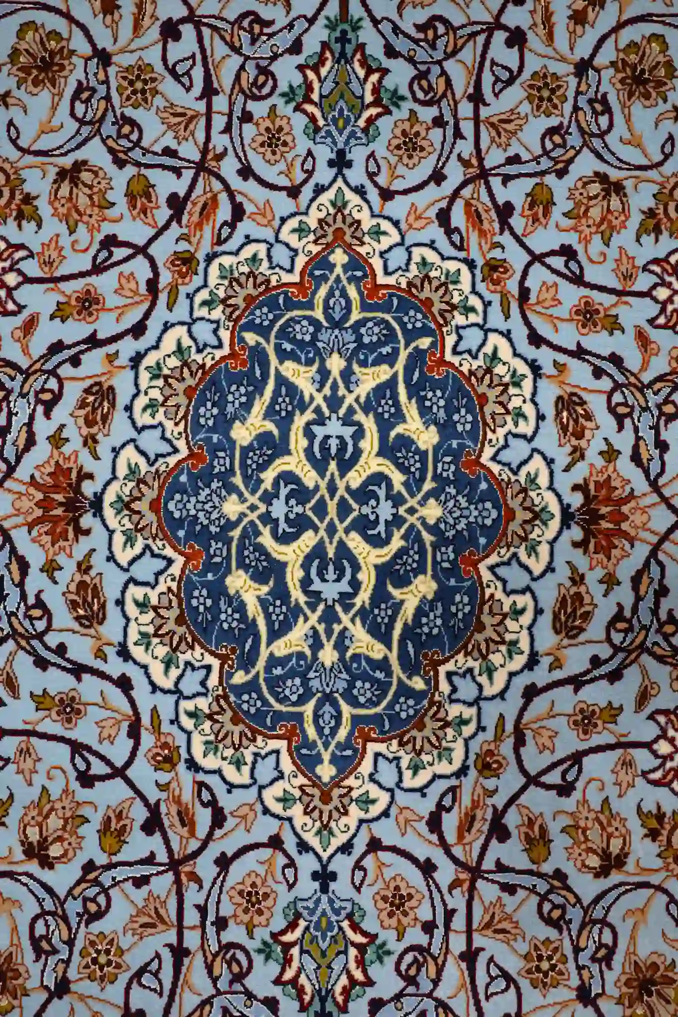 4' x 7' Light Blue Fine Hand-Knotted Persian Isfahan Rug – Traditional Silk and Wool - Image 4