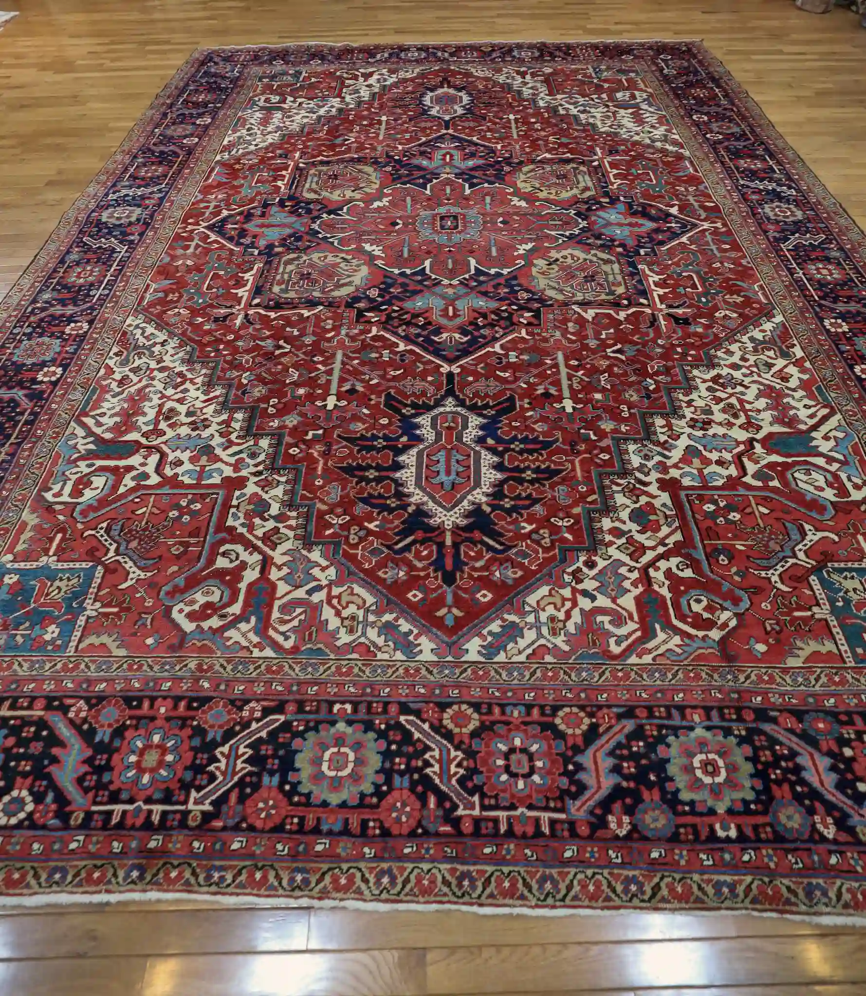 12' x 15' Red Fine Hand-Knotted Semi Antique Persian Heriz – Traditional Wool - Image 2